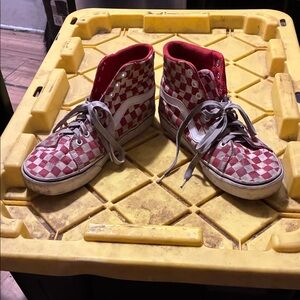 Vans Red and White Checkered High-Top Sneakers